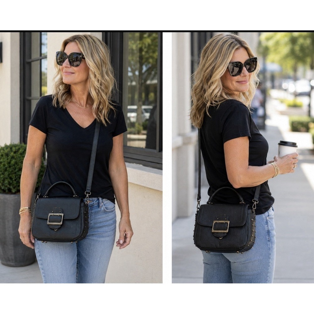 Marcia Thinner Purse Black Faux Black studs Crossbody Or Top Handle Small